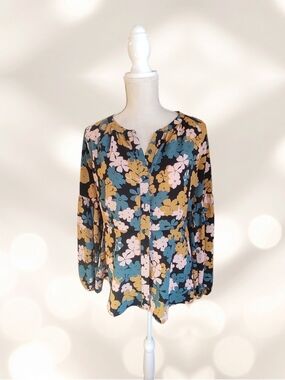 Super Fun cabi Floral Button-Front Blouse - Pink, Blue & Mustard Size S